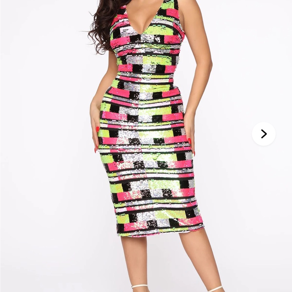 Sequin Hearts Neon Striped Midi Dress